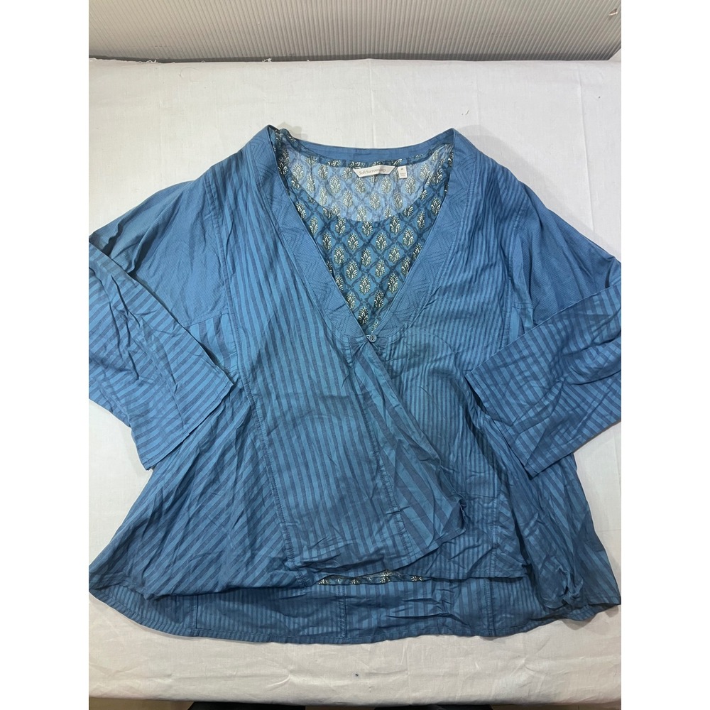 Soft Surroundings Blue Striped Kimono Style Wrapโ Top M